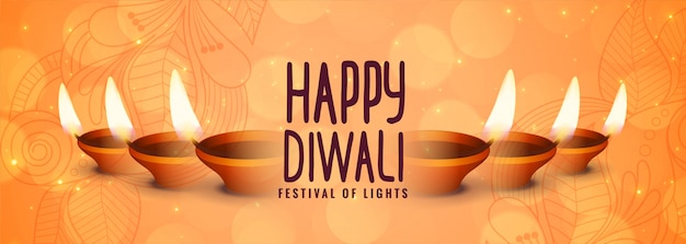 Happy diwali banner decorativo del festival diya