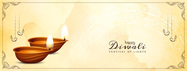 Vector gratuito happy diwali festival diseño de banner elegante acuarela suave