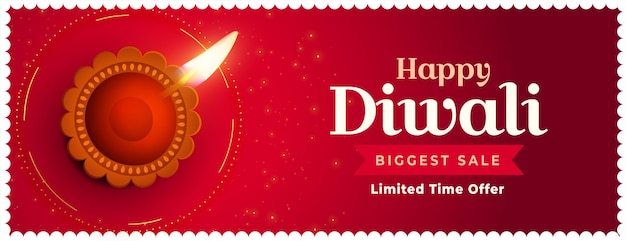 Happy diwali fstival banner de venta más grande con lámpara de aceite realista