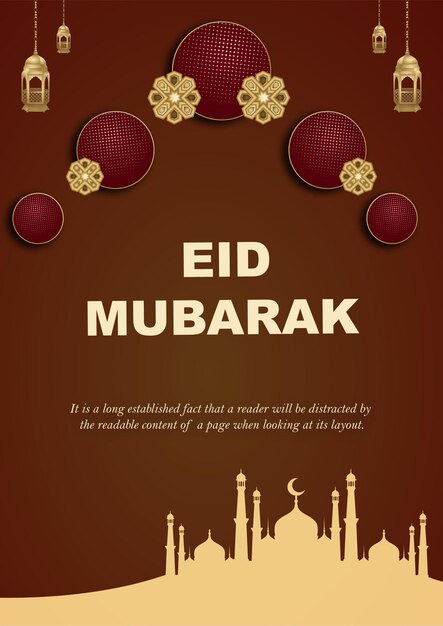 Happy Eid Greetings Brown Maroon Background Islamic Social Media Banner Vector libre