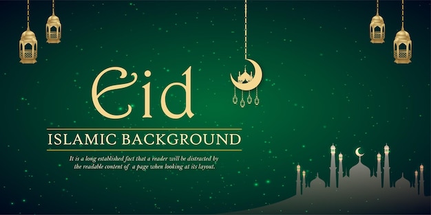 Happy eid greetings fondo dorado verde banner de redes sociales islámicas vector libre