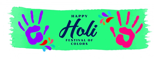 Happy holi banner de impresión de color de mano