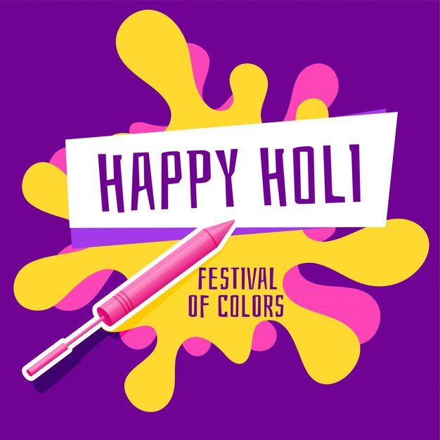 Happy holi festival saludo con pichkari y color splash