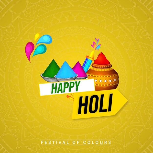 Vector gratuito happy holi greetings amarillo azul púrpura colorido indian hinduism festival fondo de redes sociales
