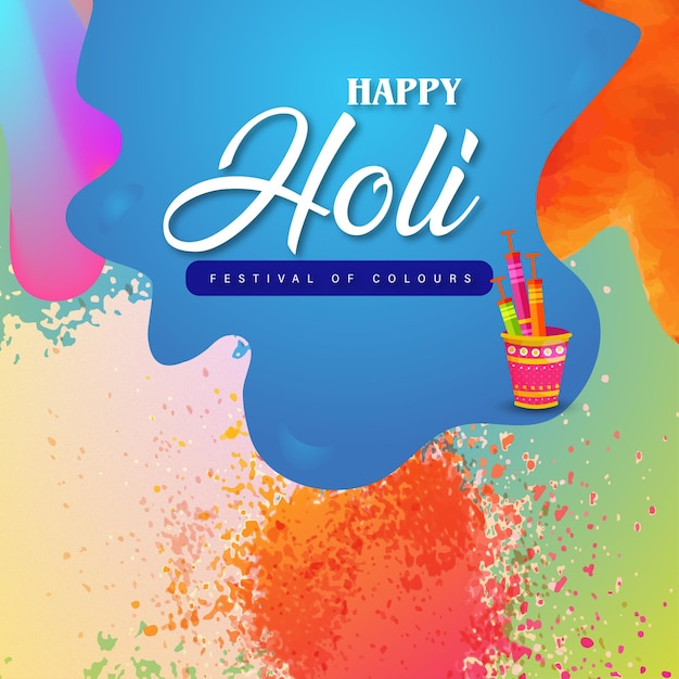 Happy Holi Greetings Blue Orange Red Colorful Indian Hinduism Festival Social Media Background