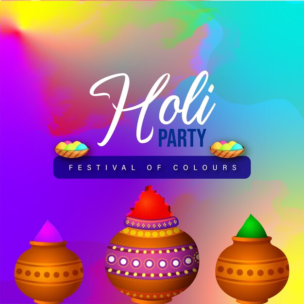 Happy holi greetings violet blue brown colorful indian hinduism festival social media background