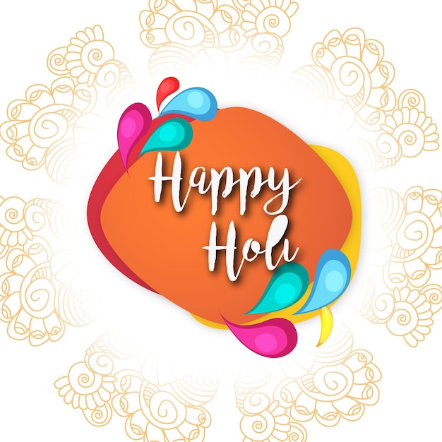 Happy holi greetings white brown yellow colorful indian hinduism festival fondo de redes sociales