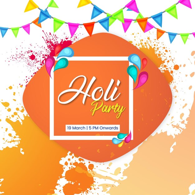 Happy Holi Greetings White Orange Beige Colorful Indian Hinduism Festival Social Media Background