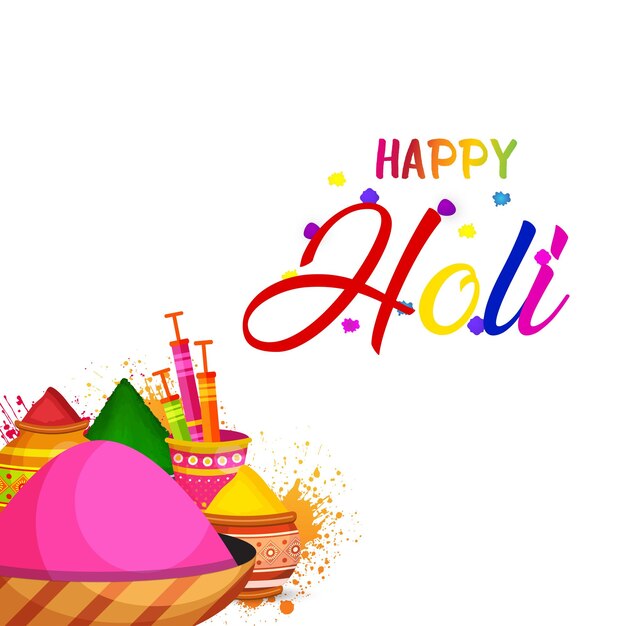 Happy Holi Greetings White Purple Yellow Colorful Indian Hinduism Festival Fondo de redes sociales