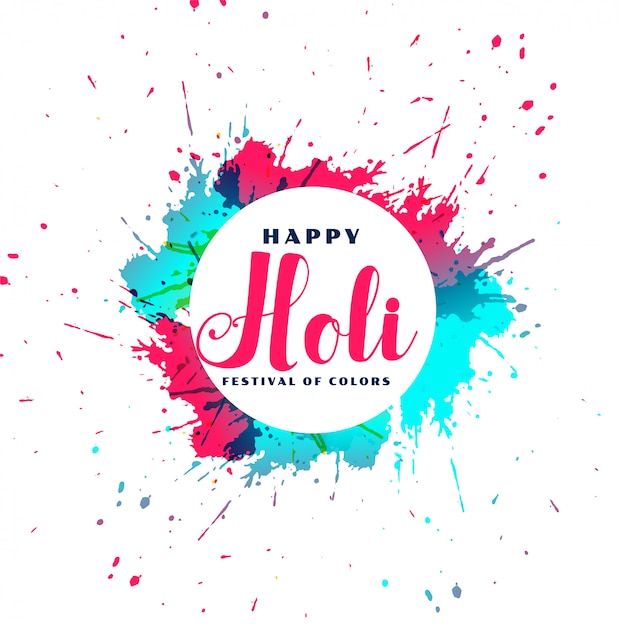 Vector gratuito happy holi tarjeta de marco de salpicaduras de color