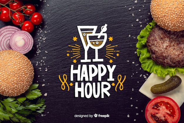 Happy hour letras en pizarra