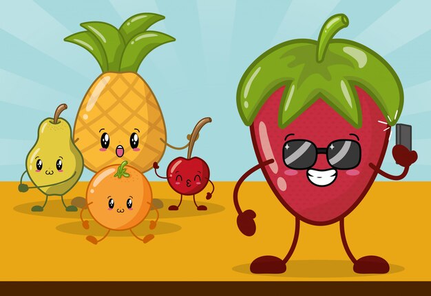 Happy kawaii frutas emojis