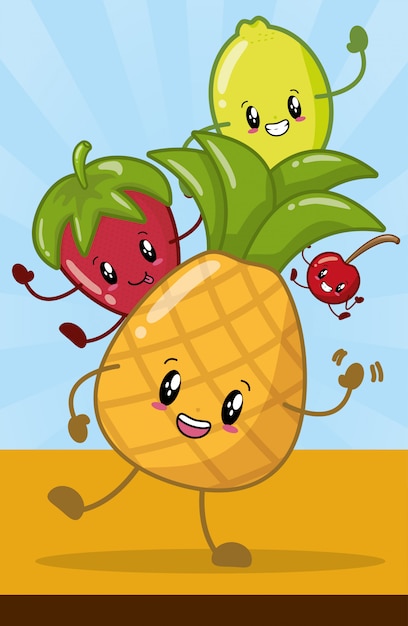 Vector gratuito happy kawaii frutas emojis