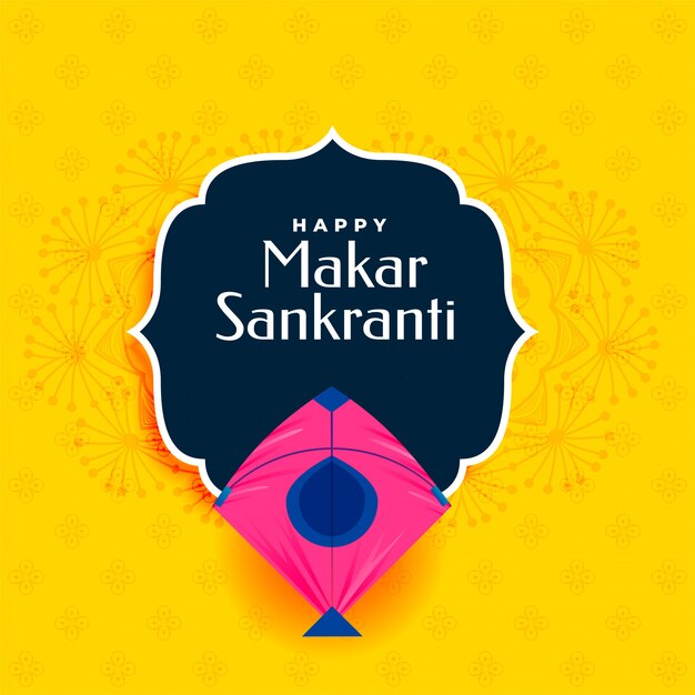 Happy makar sankranti amarillo con cometa rosa