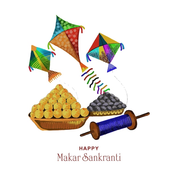 Vector gratuito happy makar sankranti coloridas cometas para el festival de la india