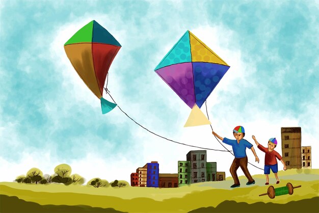 Happy makar sankranti cometas coloridas para el fondo del festival de la india