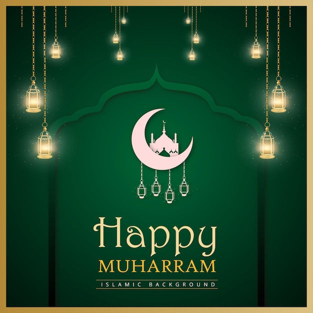 Happy muharram green golden background islamic social media banner vector libre