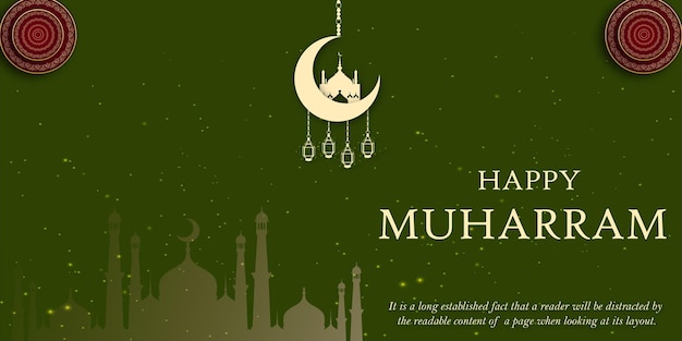 Vector gratuito happy muharram green white background islamic social media banner vector libre