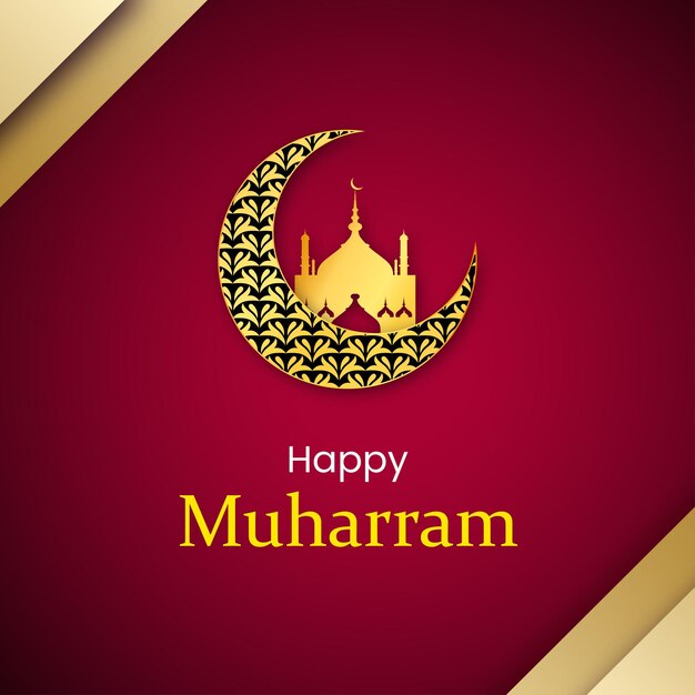 Happy Muharram Purple Golden Background Islamic Social Media Banner Vector libre