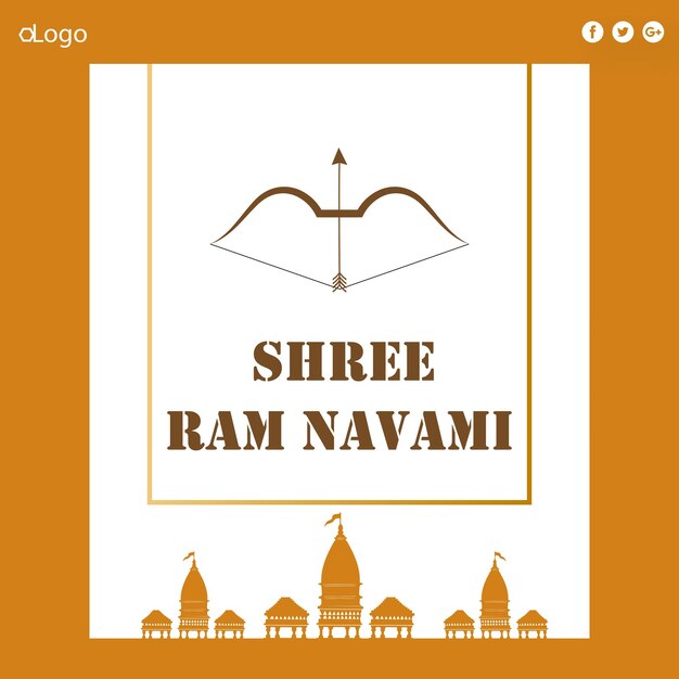 Happy ram navami saludos fondo naranja blanco festival del hinduismo indio banner de redes sociales vector libre