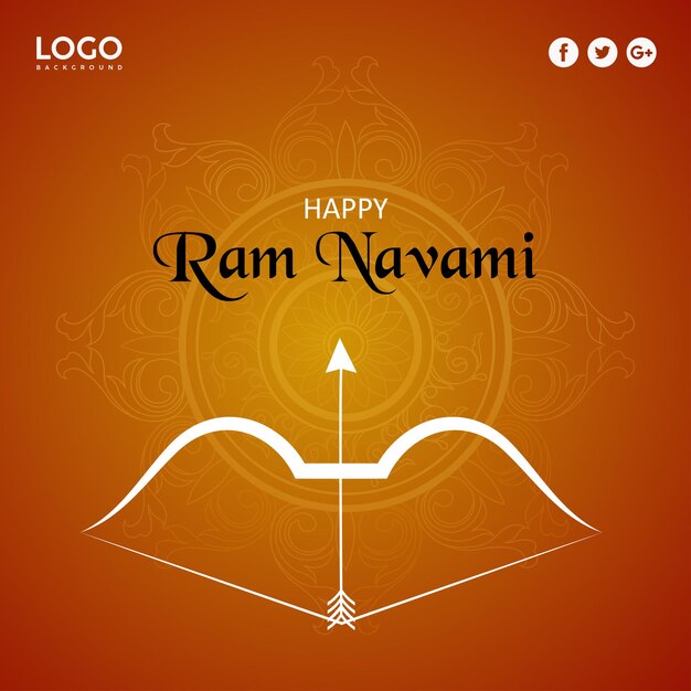 Happy Ram Navami Saludos Fondo rojo amarillo Festival del hinduismo indio Banner de redes sociales Vector libre