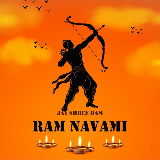 Happy Ram Navami Saludos Naranja Fondo negro Indian Hinduism Festival Social Media Banner Vector libre