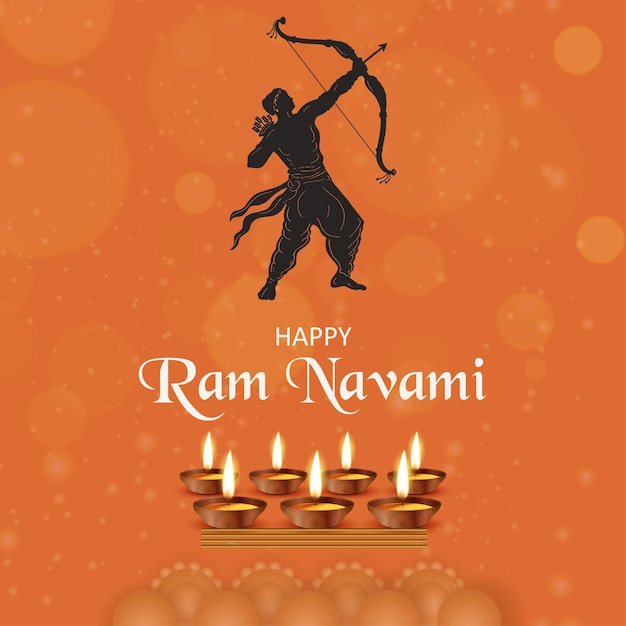 Happy ram navami saludos naranja fondo negro indian hinduism festival social media banner vector libre