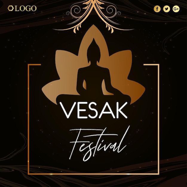 Happy vesak greetings dark brown beige background diseño de redes sociales banner vector libre