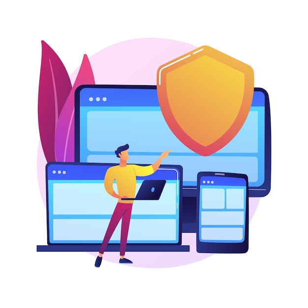 Hardware de seguros electrónicos. Sitio web de aseguradoras digitales, diseño web receptivo, software de protección contra malware. Garantía de seguridad de gadgets