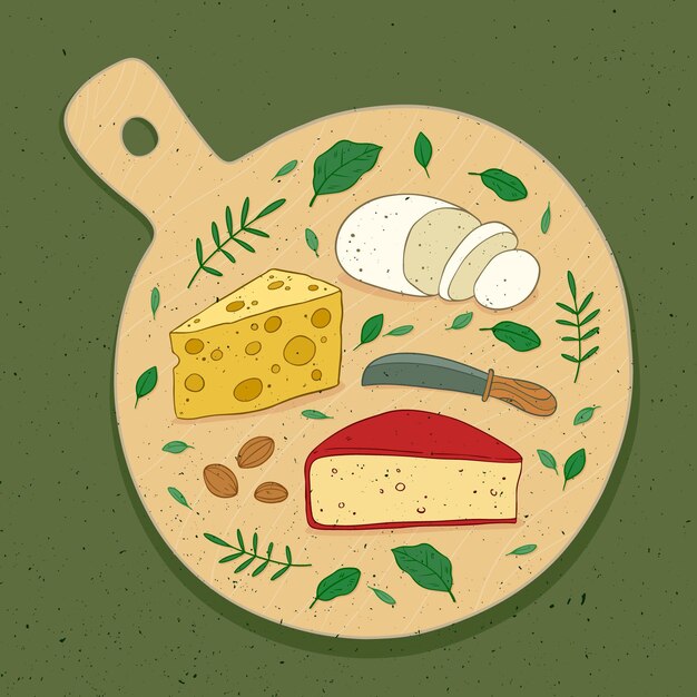 Harina de queso ilustrada sobre tabla de madera