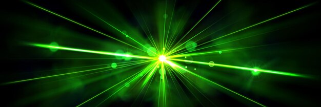 Haz de luz láser de neón verde espectáculo de discoteca efecto vectorial Resplandor de concierto de fiesta de club abstracto con brillo de fantasía para telón de fondo de estudio de club nocturno Punto de estrella objetivo de dj lazer brillante con humo y brillo