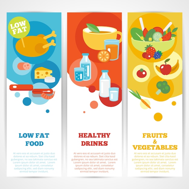 Vector gratuito healthy eating vertical banner set