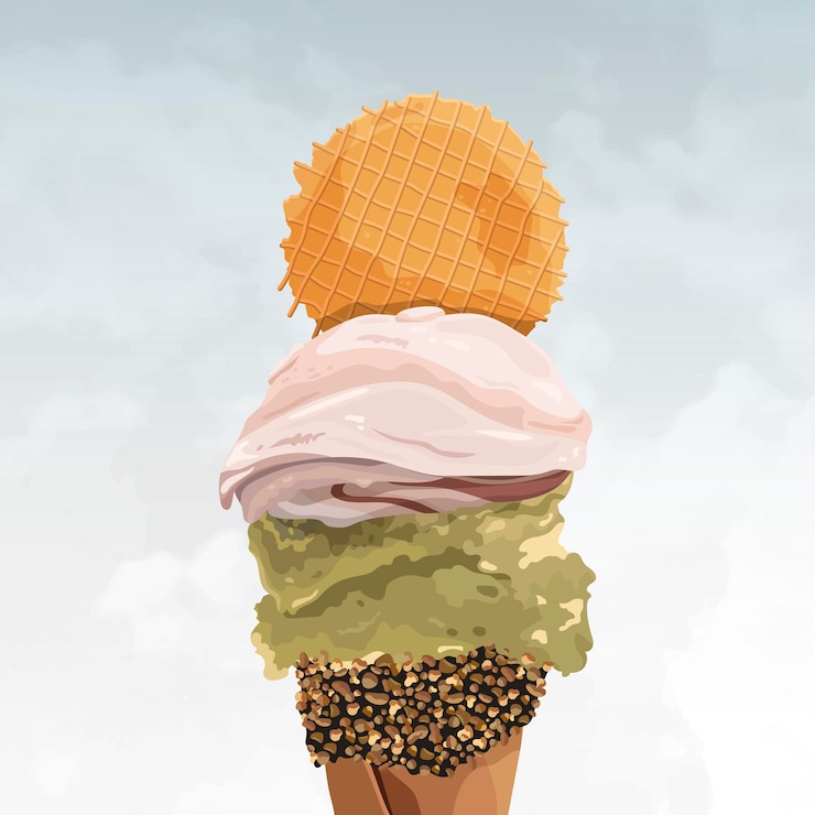 Vector gratuito helado con cobertura de oblea en el vector de verano