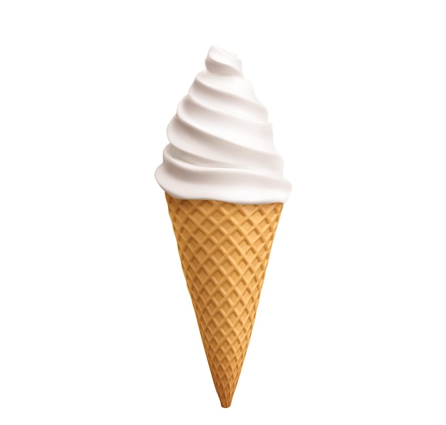 Helado suave de vainilla blanca en un cono de waffle