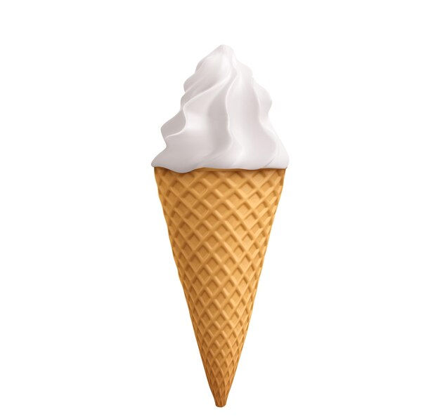 Helado suave de vainilla blanca en un cono de waffle