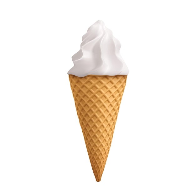 Helado suave de vainilla blanca en un cono de waffle