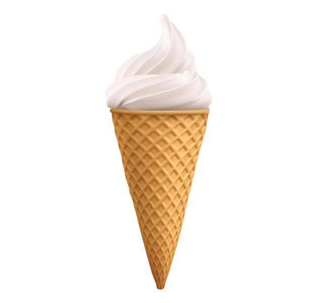 Helado suave de vainilla blanca en un cono de waffle