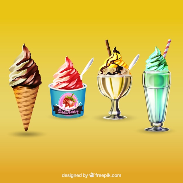 Helados apetitosos en diseño plano