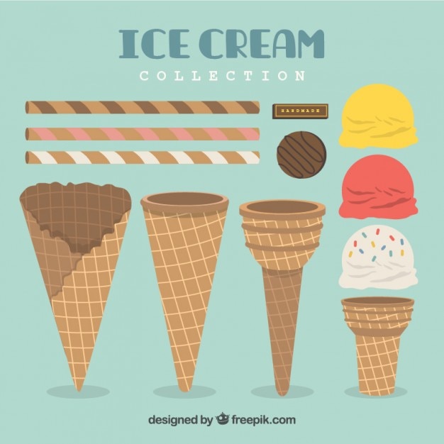 Vector gratuito helados y barquillos en diseño plano