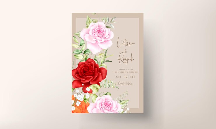 hermosa acuarela dibujo a mano tarjeta de invitación de boda floral