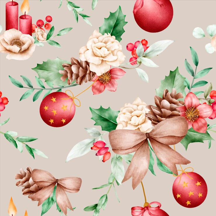 hermosa acuarela floral de patrones sin fisuras con flor y ornamen Navidad