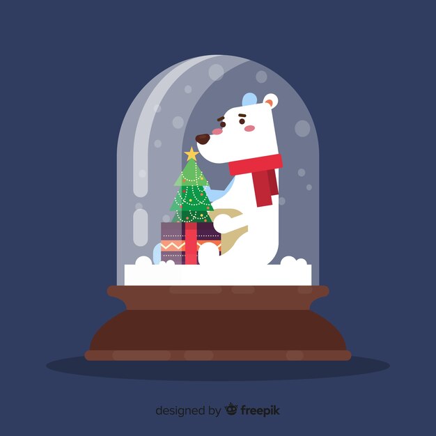 Hermosa bola de nieve flat con concepto de navidad