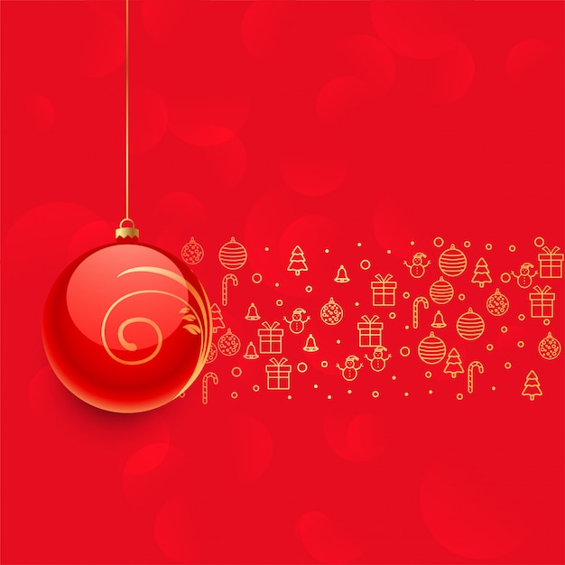 Vector gratuito hermosa bola roja de navidad y otros elementos de decoración.