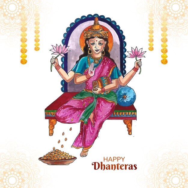 Hermosa celebración feliz dhanteras en el fondo de la tarjeta de la diosa maa lakshmi