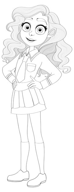 Hermosa chica adolescente en el uniforme de la escuela secundaria dibujos animados