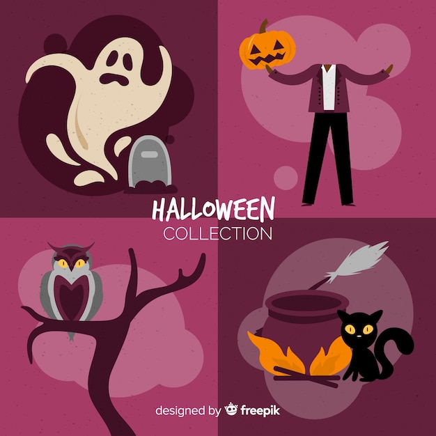 Vector gratuito hermosa colección de caracteres de halloween