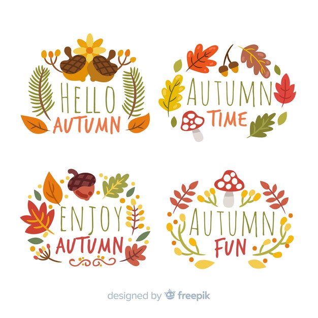Hermosa colección creativa de etiquetas con concepto de otoño
