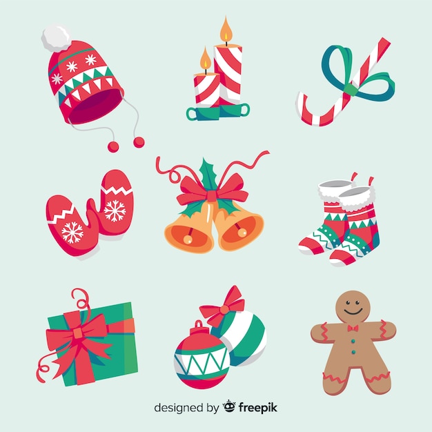 Hermosa colección de elementos de navidad dibujados a mano