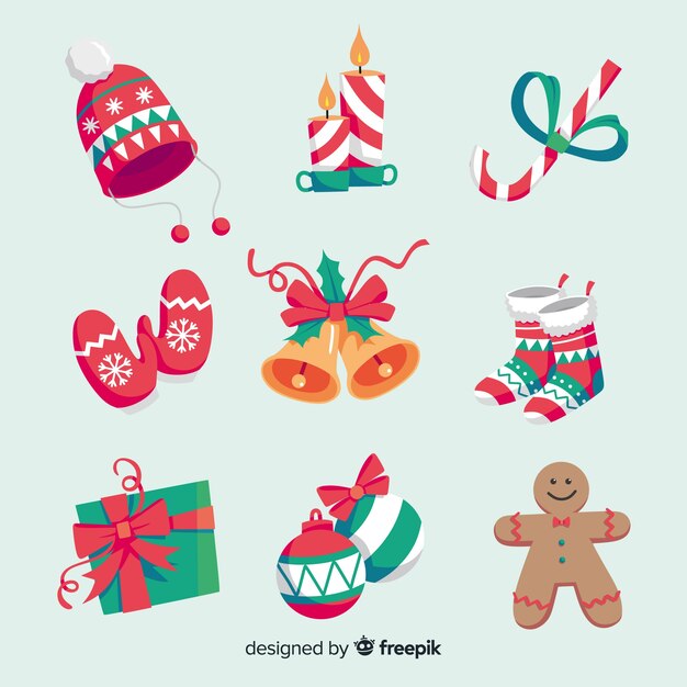Hermosa colección de elementos de navidad dibujados a mano