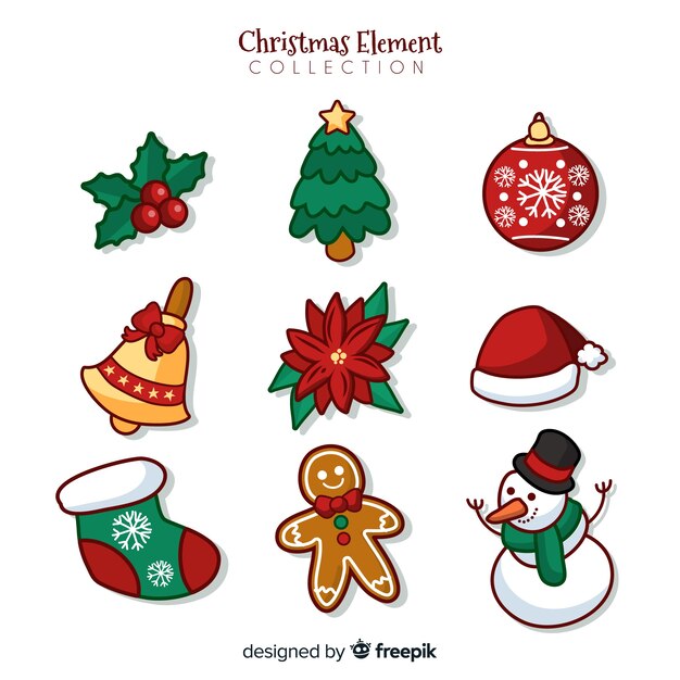 Hermosa colección de elementos de navidad dibujados a mano